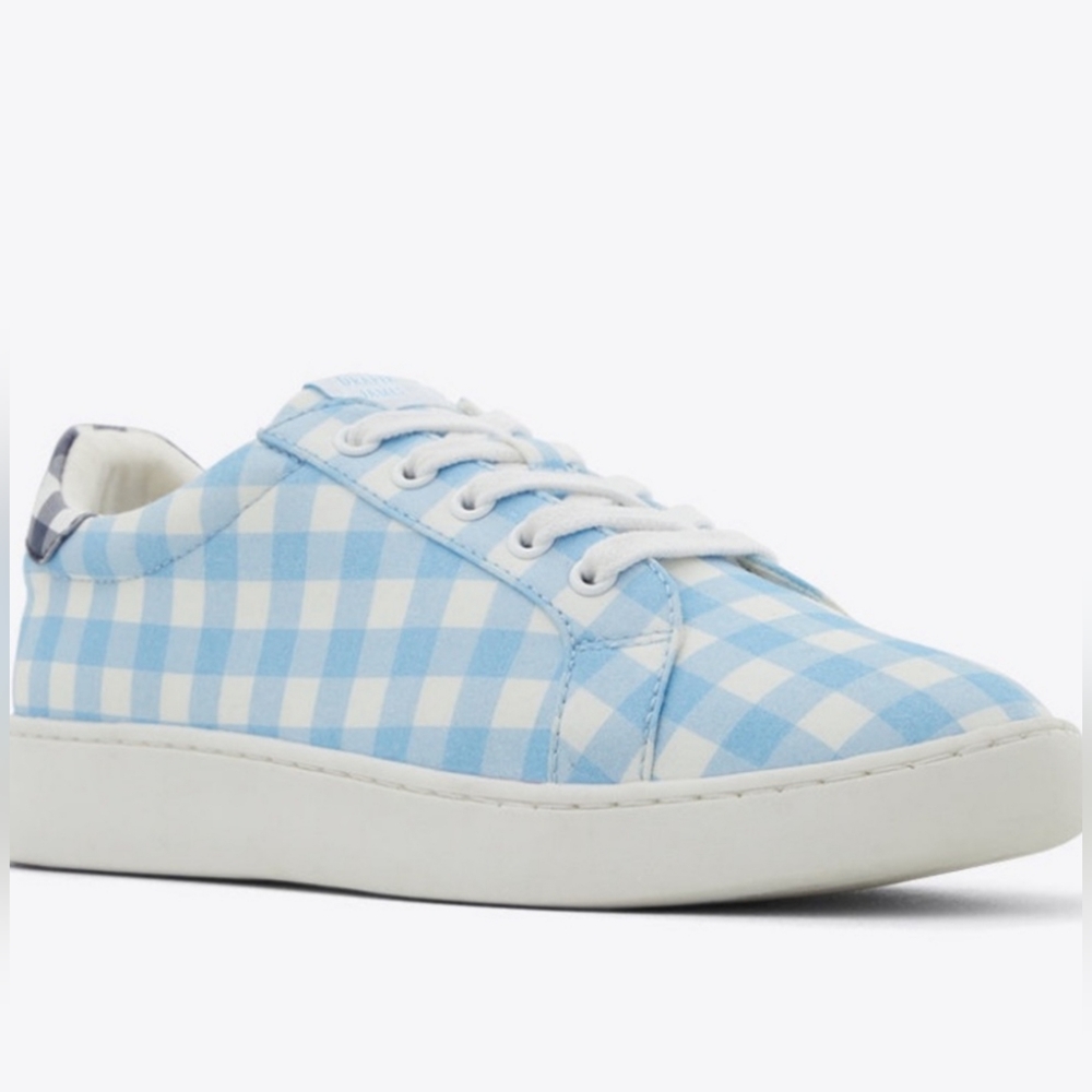 New DRAPER JAMES Harper Sneakers in Blue Gingham Checks Size 8.5